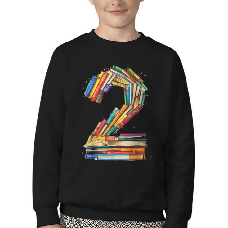 Toddler 2nd Birthday Books Themed 2 Year Old Boys Kids Girls Youth Crewneck Sweatshirt