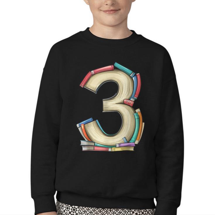 Toddler 3rd Birthday Books Themed 3 Year Old Boys Kids Girls Youth Crewneck Sweatshirt