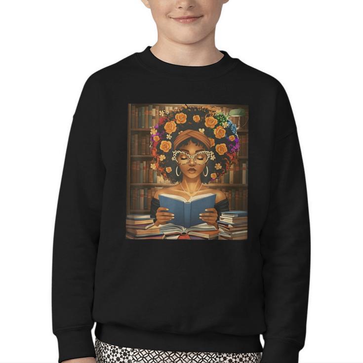 History Month Black Afro Girl Women Book Lovers Flower Youth Crewneck Sweatshirt