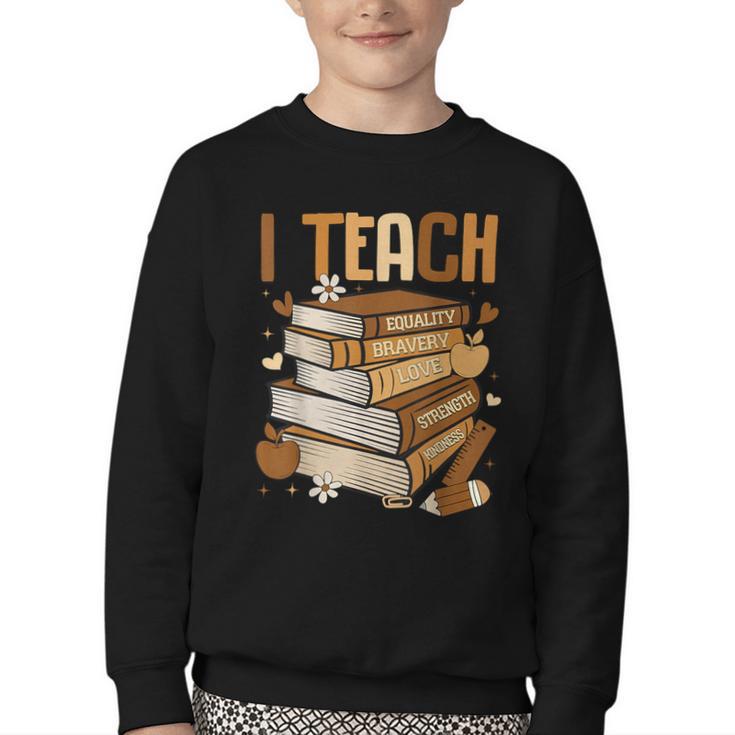 History Month I Teach Melanin Book Black Teacher Youth Crewneck Sweatshirt