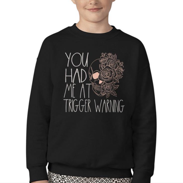 Trigger Warning Dark Romance Reader Smut Spicy Book Merch Youth Crewneck Sweatshirt