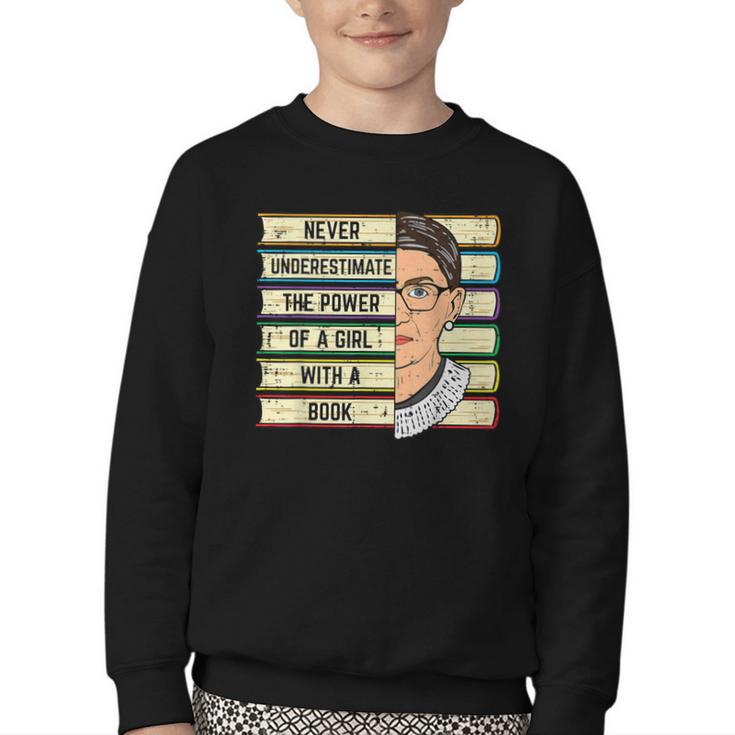Never Underestimate Girl Read Book Reading Librarian Women Youth Crewneck Sweatshirt