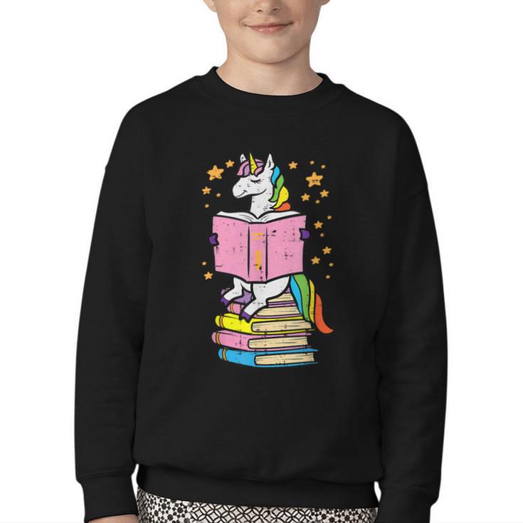 Unicorn Read Reading Book Librarian America Girls Women Youth Crewneck Sweatshirt