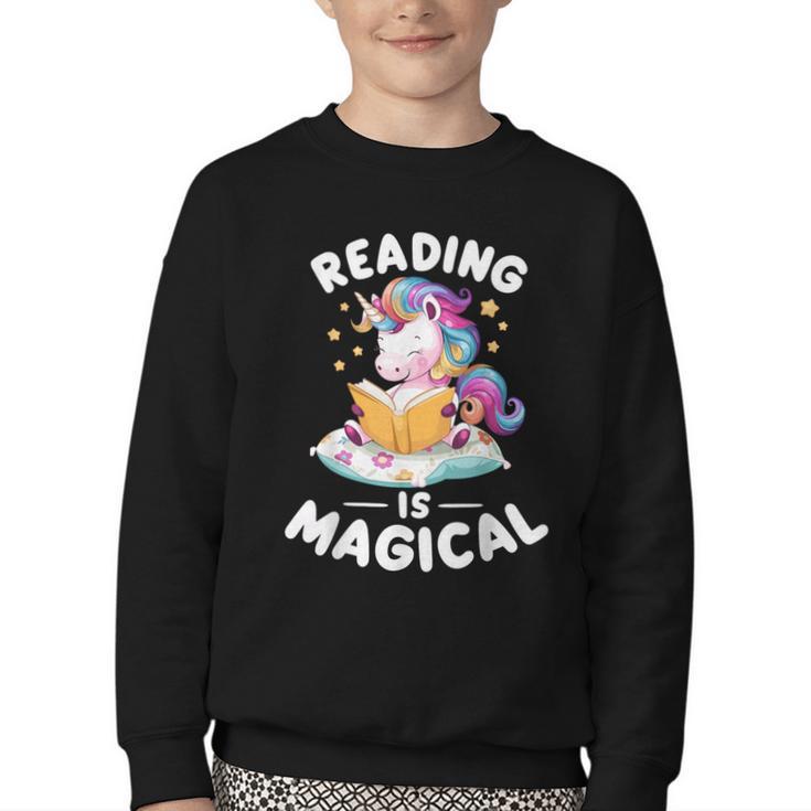 Unicorn Teacher Reading Is Magical Book Youth Crewneck Sweatshirt