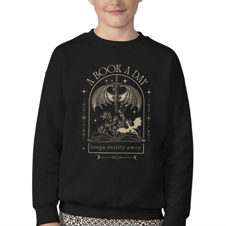 Vintage A Book a Day Keeps Reality Away Spicy Book Readers Youth Crewneck Sweatshirt
