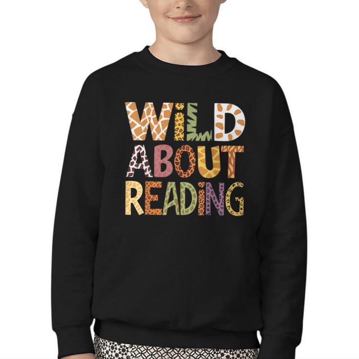 Wild About Reading Book Animal Children's Book Lover Teacher Youth Crewneck Sweatshirt
