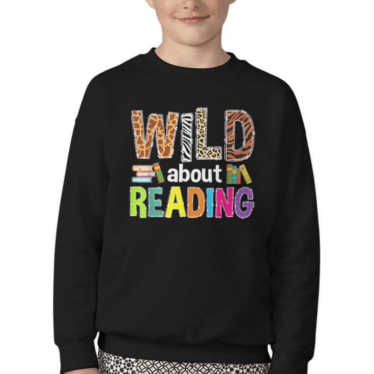 Wild About Reading Library Day Reading Books & Bookworm Youth Crewneck Sweatshirt