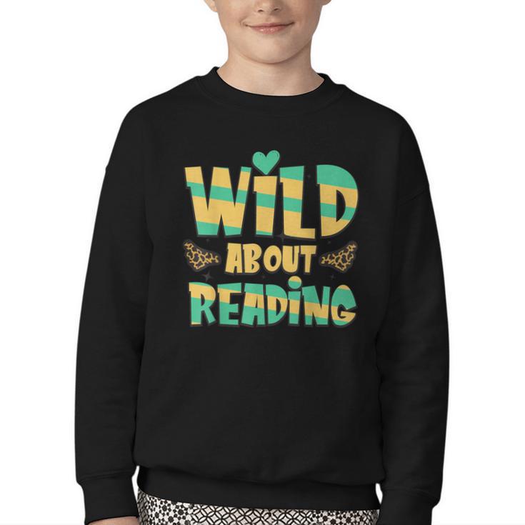 WILD ABOUT READING I Love Books Bookworm Library Day Youth Crewneck Sweatshirt