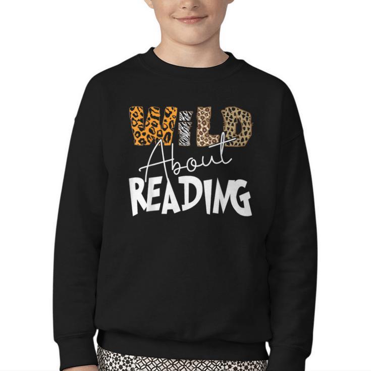 WILD ABOUT READING Reading Books Bookworm Library Day Youth Crewneck Sweatshirt