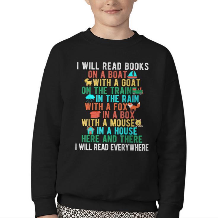 I Will Read Book On Boat Words For Kids Youth Crewneck Sweatshirt