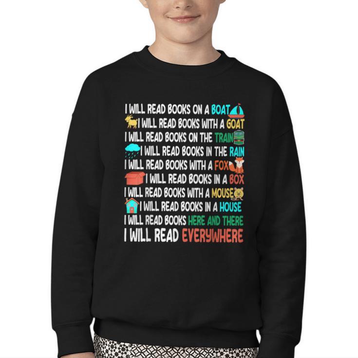 I Will Read Books On A Boat & Everywhere Reading Book Youth Crewneck Sweatshirt