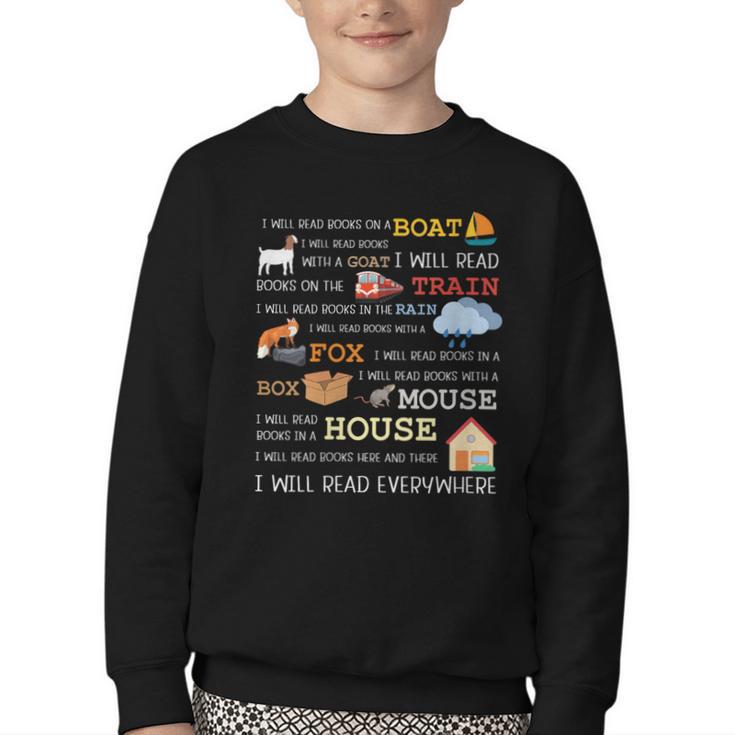 I Will Read Books On a Boat & Everywhere Reading Youth Crewneck Sweatshirt