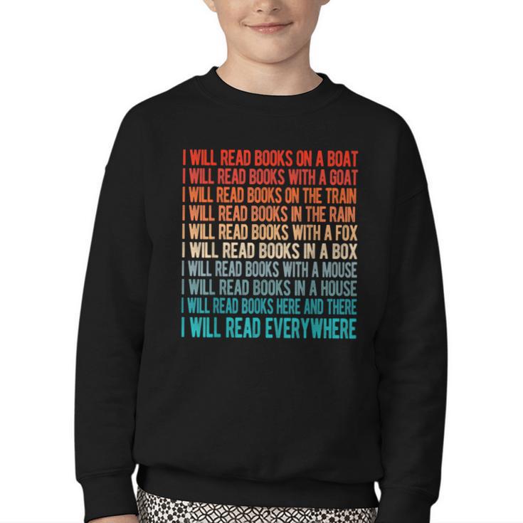 I Will Read Books On A Boat Kids Reading Youth Crewneck Sweatshirt