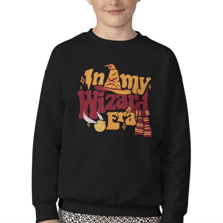 In My Wizard Era Groovy Bookish Fantasy Reader Book Lover Youth Crewneck Sweatshirt