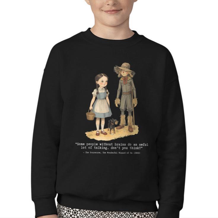 Wizard Of Oz Book Quote Scarecrow Dorothy Retro Drawing Youth Crewneck Sweatshirt