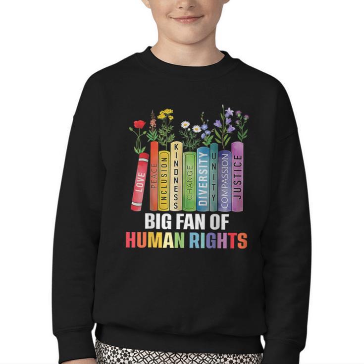 Women Floral Book Big Fan Of Human Rights Liberal Protest Youth Crewneck Sweatshirt