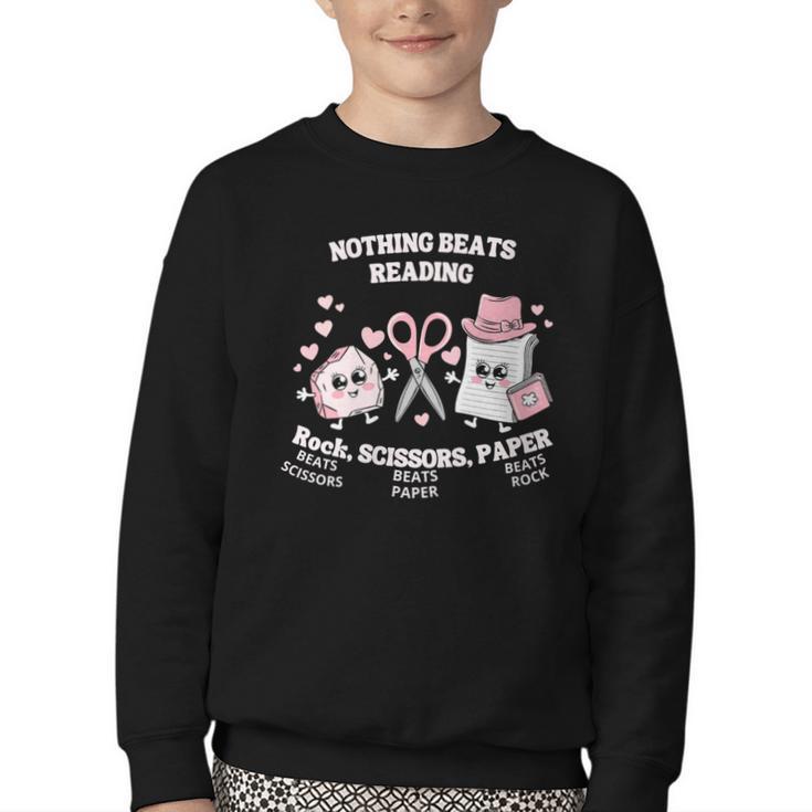 Women's Nothing Beats Reading Book Lover Statement Youth Crewneck Sweatshirt