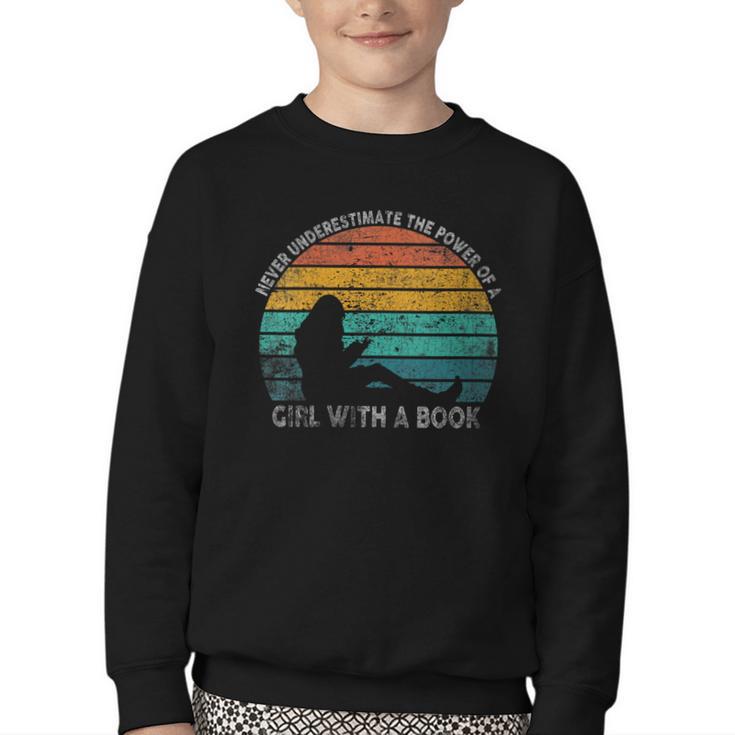 Women's Never Underestimate The Power Of A Girl With Book Reading Youth Crewneck Sweatshirt