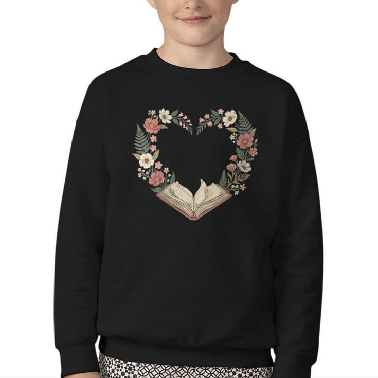Women's Vintage Book Lover Valentine Heart Youth Crewneck Sweatshirt