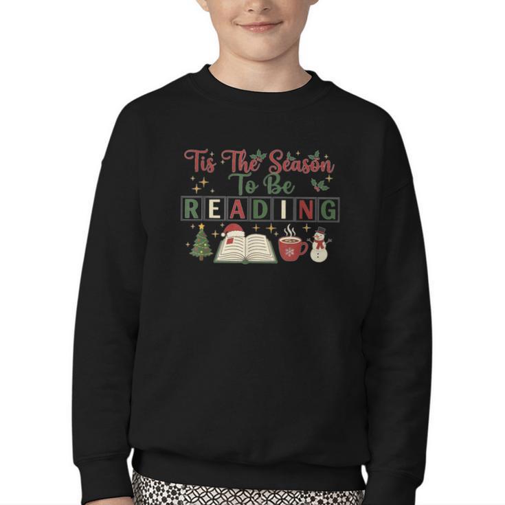 Xmas Books Tis The Season To Be Reading Book Lover Youth Crewneck Sweatshirt