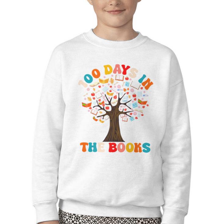 100 Days In The Books Reading Teacher 100th Day Of School Premium Youth Crewneck Sweatshirt