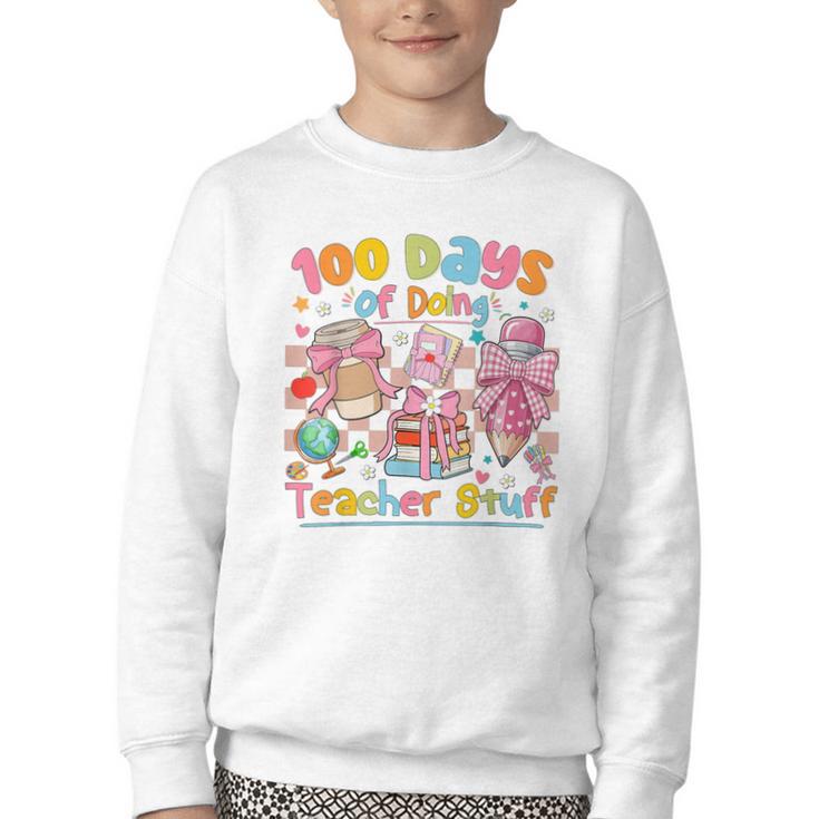 100th Day Of School Teacher 100 Days Coffee Books Youth Crewneck Sweatshirt