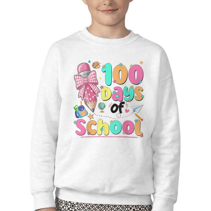 100th Day Of School Teacher Books 100 Days Of School Women Youth Crewneck Sweatshirt