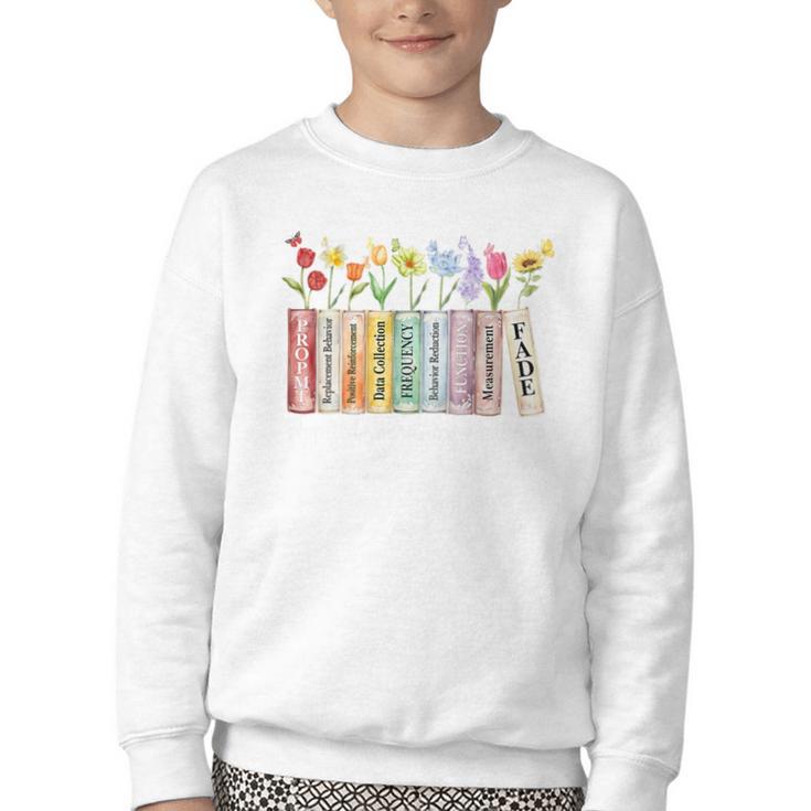 Applied Behavior Analysis Book Wildflower ABA RBT Therapist Premium Tri-Blend Youth Crewneck Sweatshirt