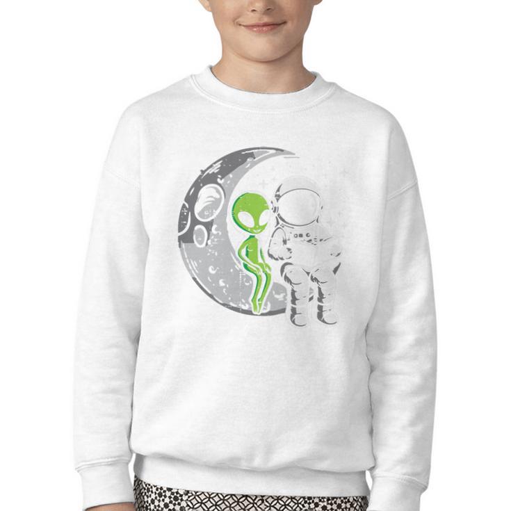Astronaut Reading Book To Alien Moon Space Women Kids Men Premium Tri-Blend Youth Crewneck Sweatshirt