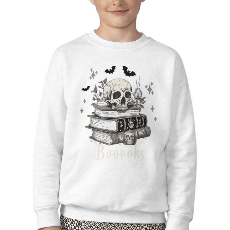 Boo Skeleton Skull Books Halloween Women School Teacher Kid Premium Youth Crewneck Sweatshirt