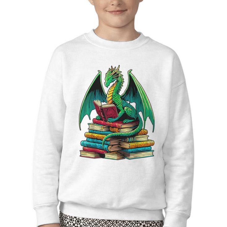 Book Dragon Reading Books Youth Crewneck Sweatshirt