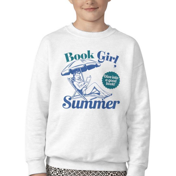 Book Girl Summer Bookish Beach Youth Crewneck Sweatshirt