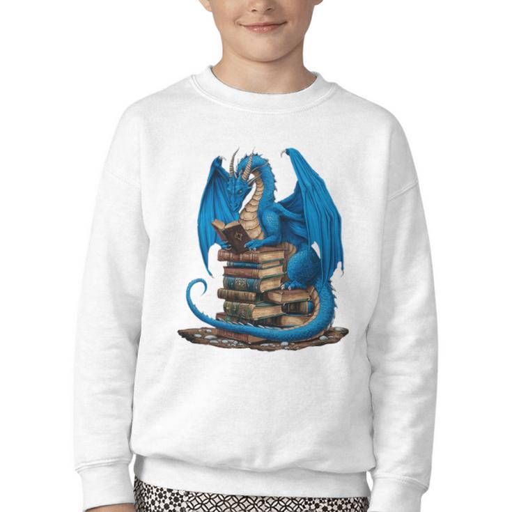 Book Lover Bookworm Reading Books Dragon Premium Tri-Blend Youth Crewneck Sweatshirt