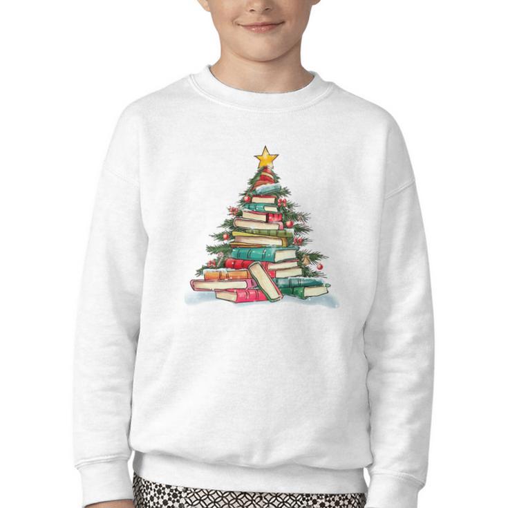 All Booked For Christmas Book Christmas Tree Lights Xmas Youth Crewneck Sweatshirt