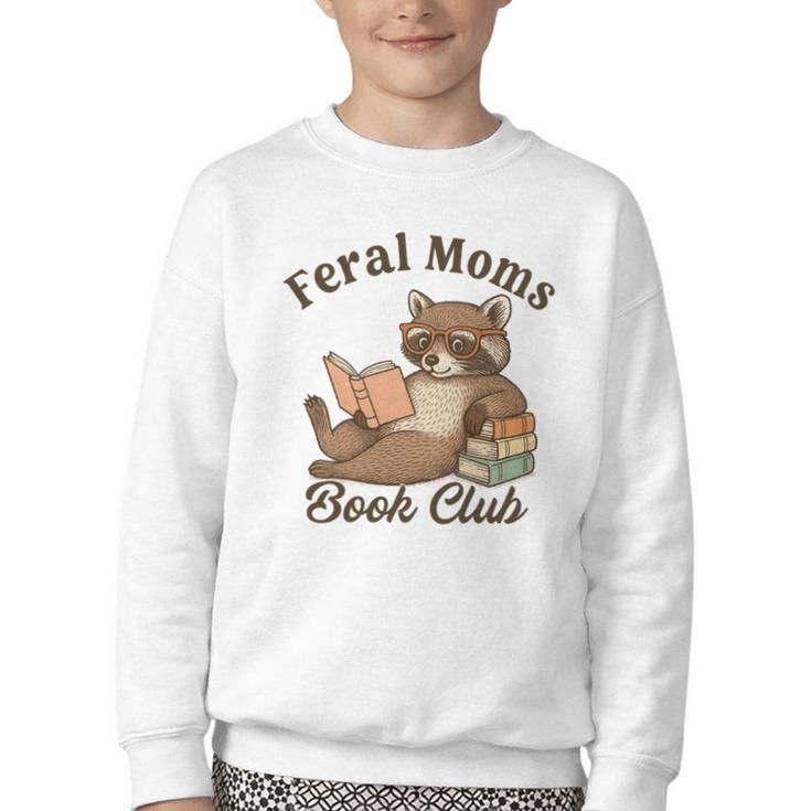 Bookish Feral Moms Book Club Raccoon Mother's Day Bookworm Youth Crewneck Sweatshirt