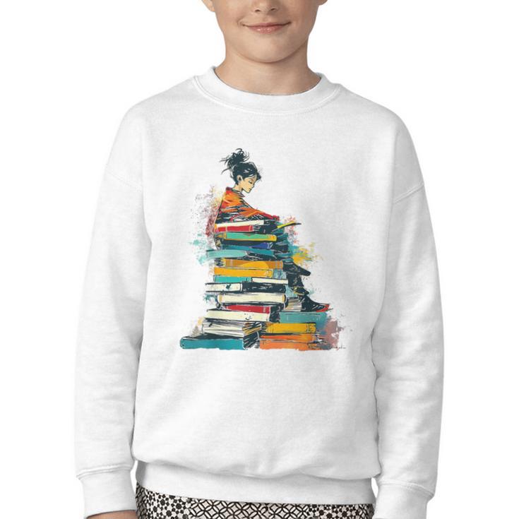 Books Abstract Artist Women Art Painting Books Youth Crewneck Sweatshirt