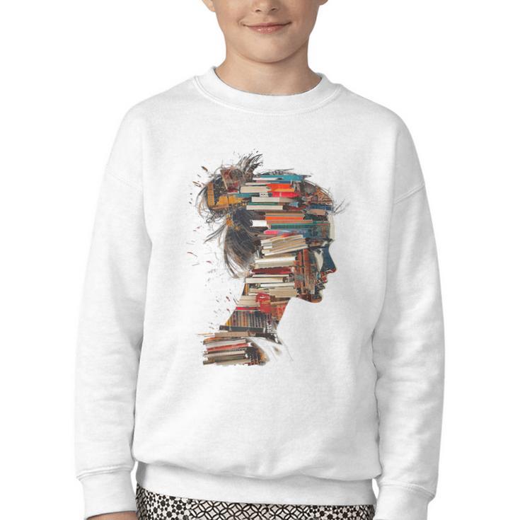 Books Lover Women Art Colorful Drawing Graphic Books Youth Crewneck Sweatshirt