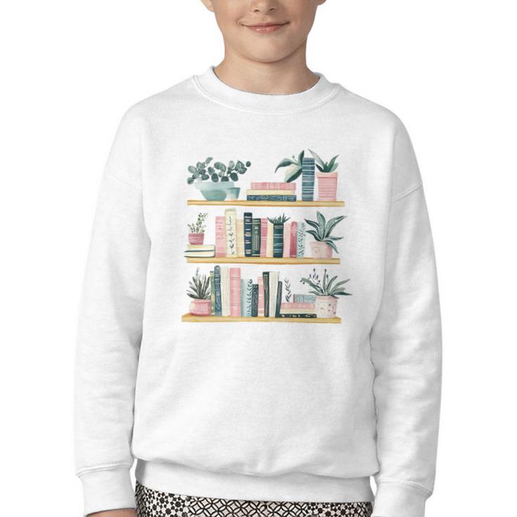 Bookshelves With Books & Plants Premium Youth Crewneck Sweatshirt