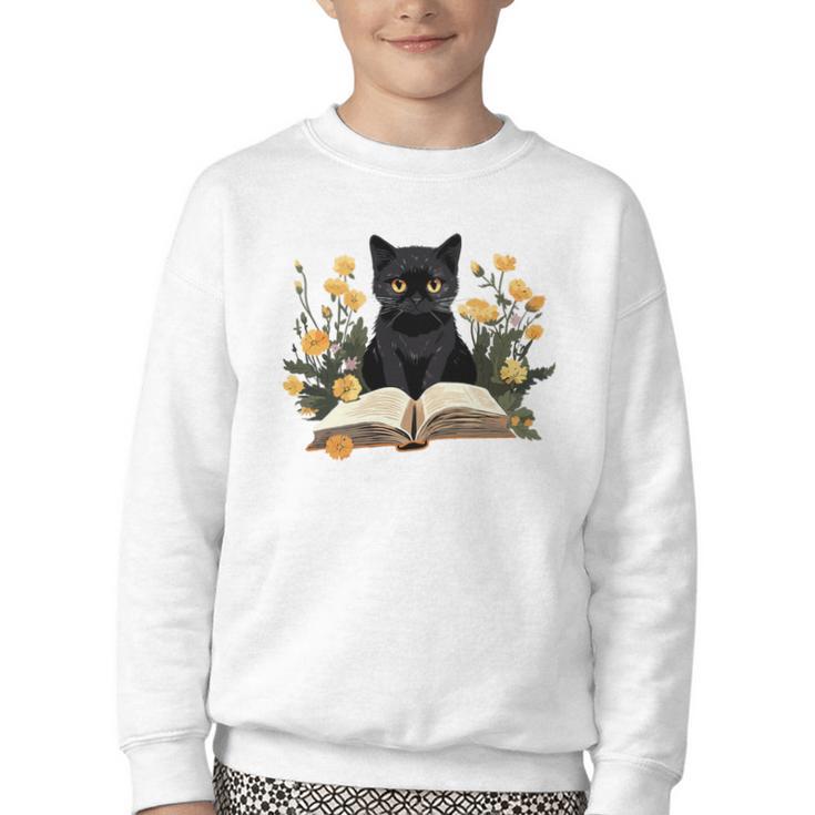 Cat Shirts For Women Book Lover Shirt Cute Cat And Book Premium Tri-Blend Youth Crewneck Sweatshirt
