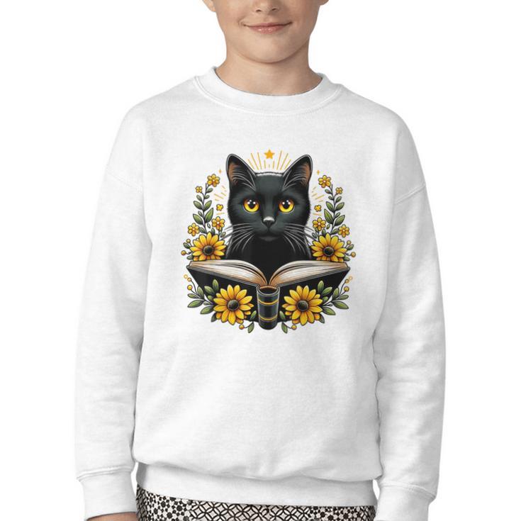 Cat For Women Book Lover Cute Cat And Book Youth Crewneck Sweatshirt