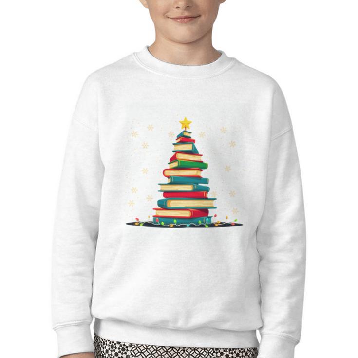 Christmas Tree Of Books Holiday Youth Crewneck Sweatshirt