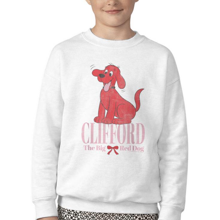 Clifford The Big Red Dog Pink Text With Bow Illustrated Book Youth Crewneck Sweatshirt