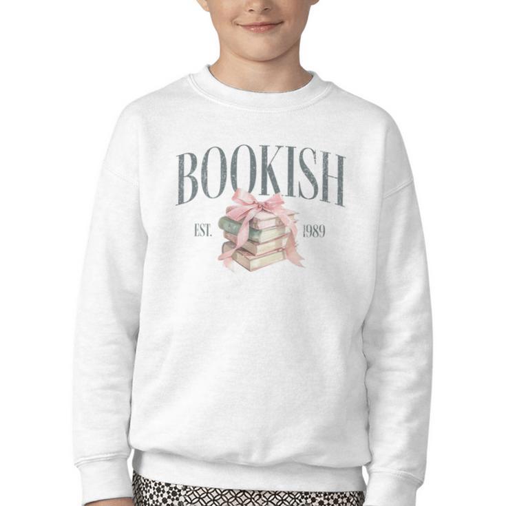 Coquette Bow Book Lover Bookish Coquette Aesthetic Reading Youth Crewneck Sweatshirt
