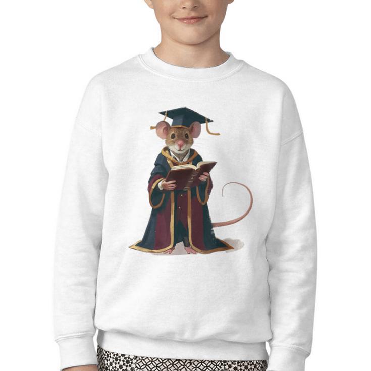Cute Mouse Reading Book Graduation Youth Crewneck Sweatshirt