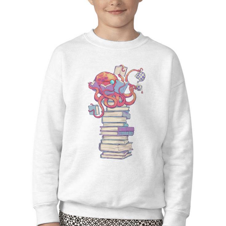 Cute Octopus Bookworm Fun Reading Tee For Book Lovers Youth Crewneck Sweatshirt