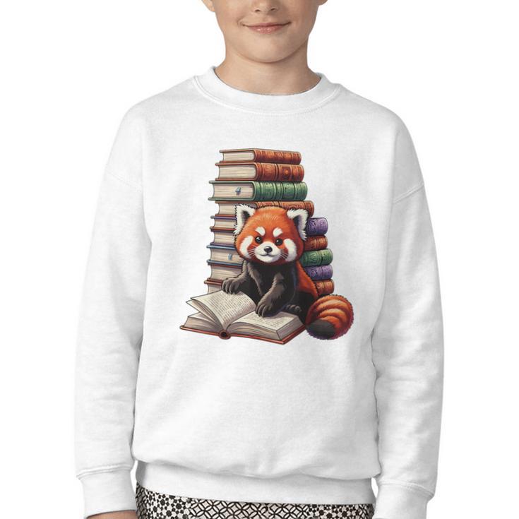 Cute Red Panda Reading Book Animal Bookworm Youth Crewneck Sweatshirt