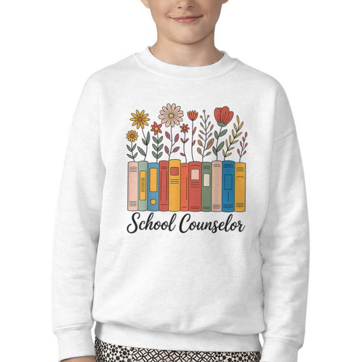 Cute Wildflower Book School Counseling Life School Counselor Youth Crewneck Sweatshirt