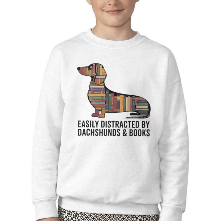 Dachshund Dog Dachshund Decor Books Nerds Dachshund Youth Crewneck Sweatshirt