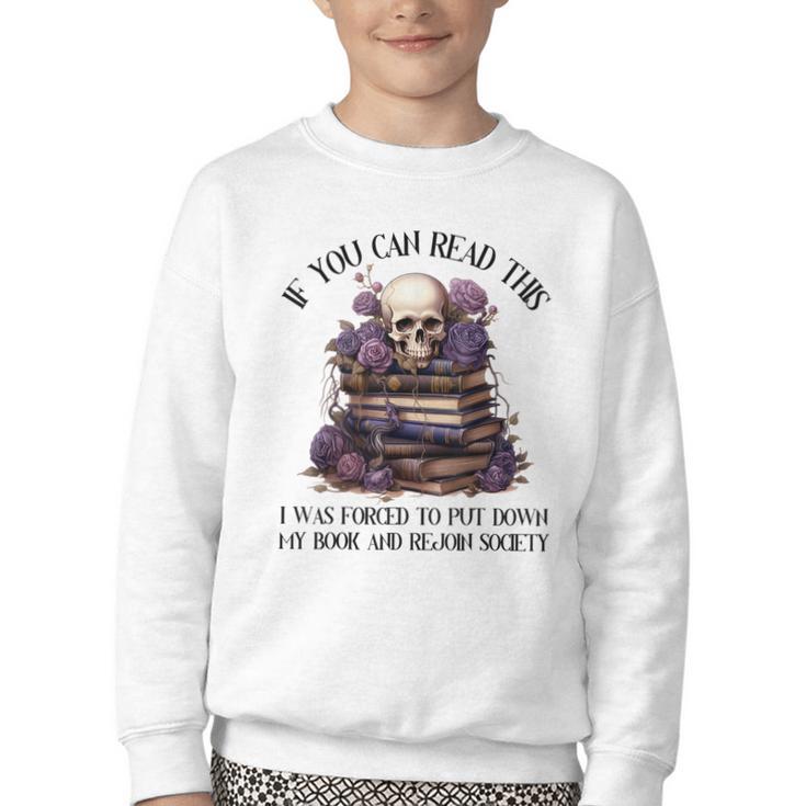 Dark Romance Merch I Put Down My Book Lover Spicy Skeleton Youth Crewneck Sweatshirt