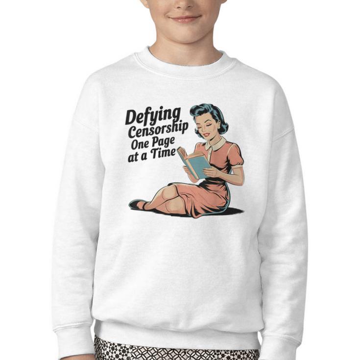 Defying Censorship One Page At a Time Read Banned Books Youth Crewneck Sweatshirt
